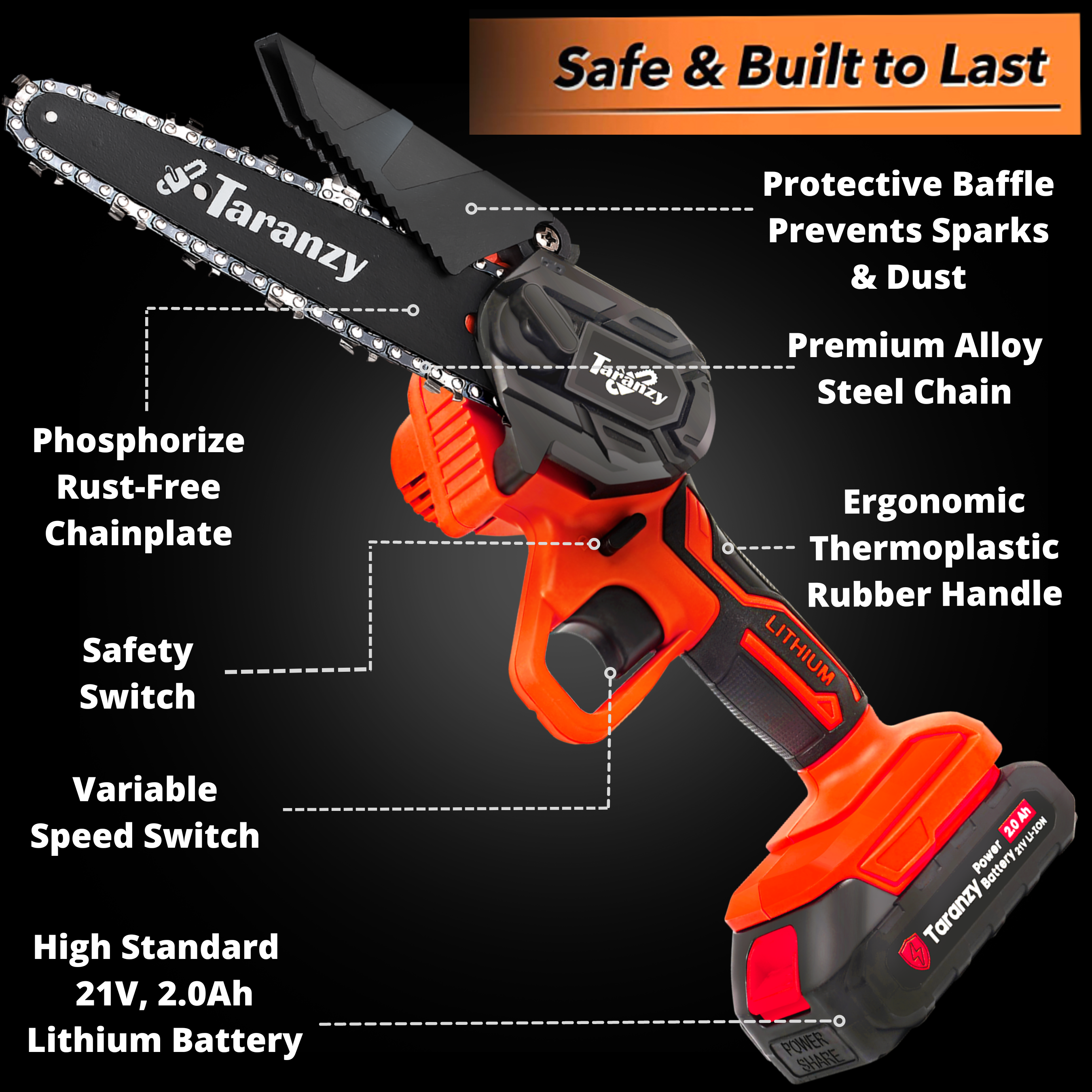 Mini Chainsaw 6-Inch Electric Cordless Chainsaw with 2 Chains